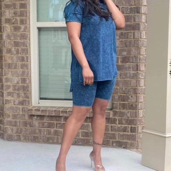 Biker short set. Mineral washed aqua blue. Small - Picture 3 of 4